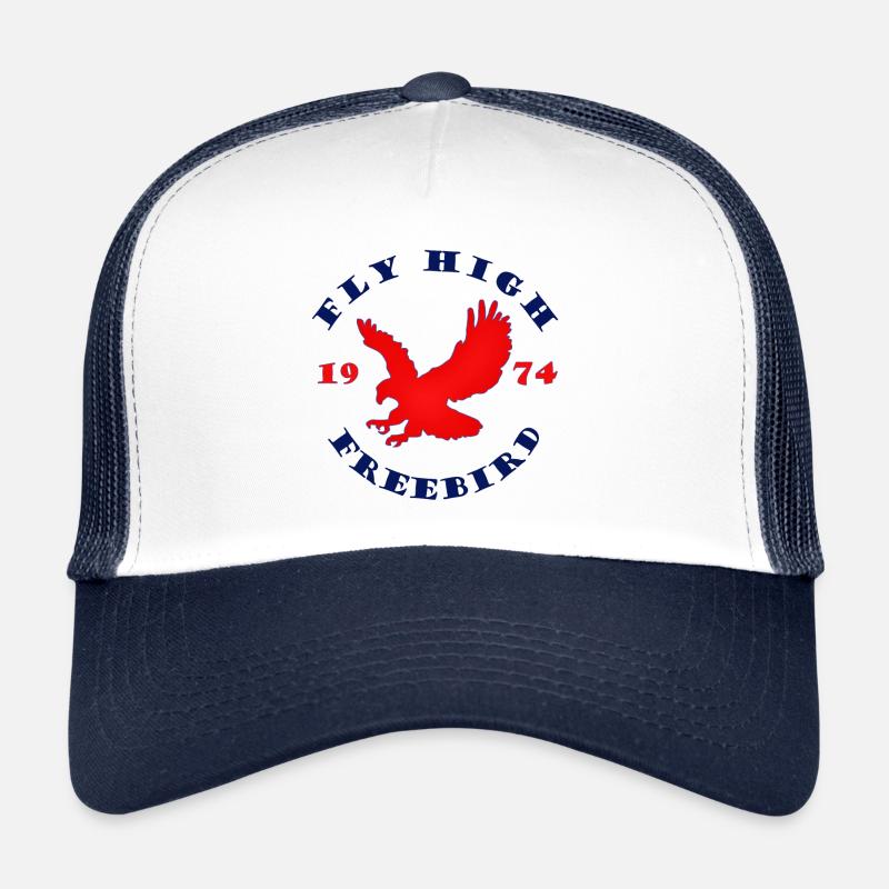 Fliegen Sie hoch Freebird 1974 mit Red Eagle Image - Trucker Cap - Weiß/Navy