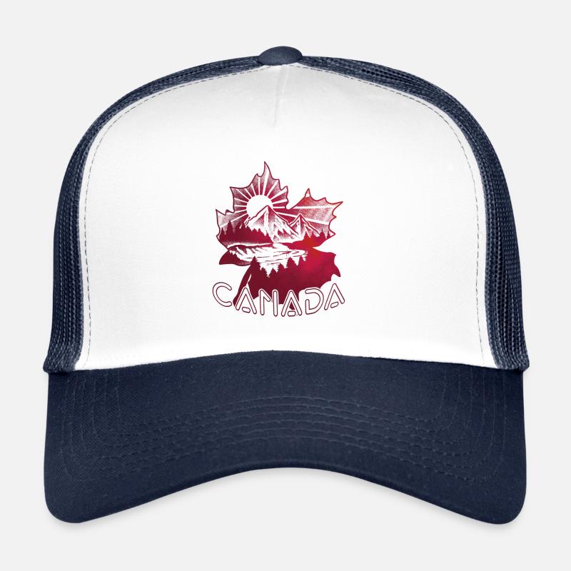 Canada cadeau - montagnes & sapins dotwork art - Casquette trucker  - blanc/marine