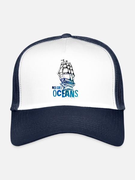 Roi des océans old school art - Casquette trucker  - blanc/marine - Devant