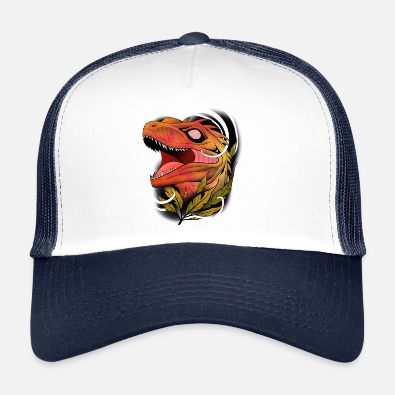 Dino raptor art - Casquette trucker  - blanc/marine