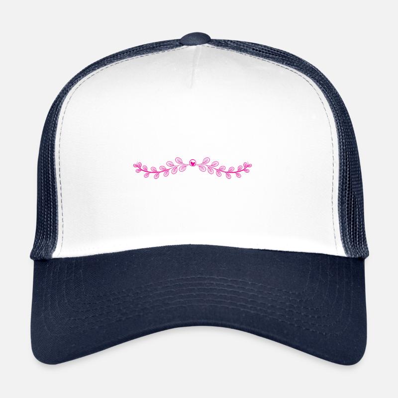 Blumen, Ranke, Ornament, Monogram, Vintage, Heart - Trucker Cap - Weiß/Navy