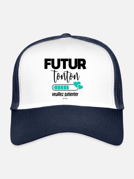 Futur tonton veuillez patienter - Casquette trucker  - blanc/marine - Devant
