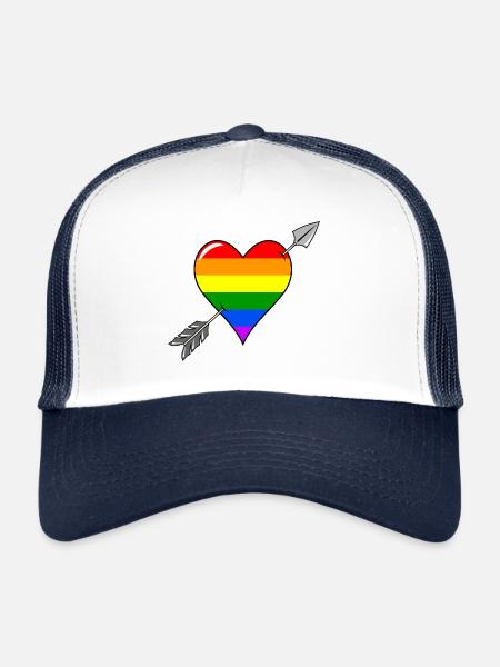 Coeur et flèche amour drapeau arc-en-ciel - Casquette trucker  - blanc/marine - Devant