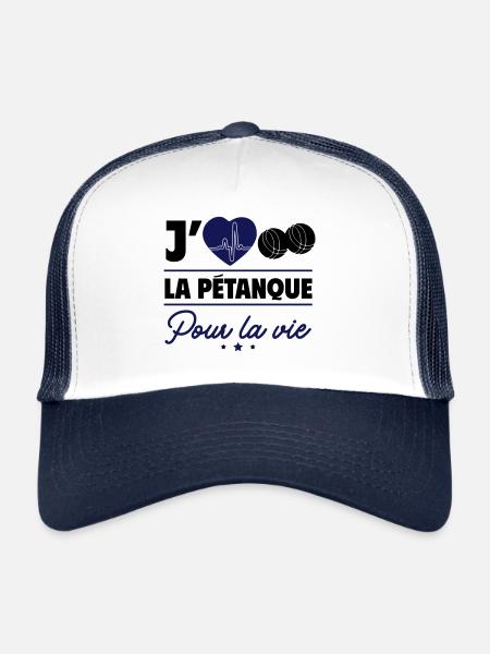J'aime la pétanque pour la vie – Boules et camping - Casquette trucker  - blanc/marine - Devant