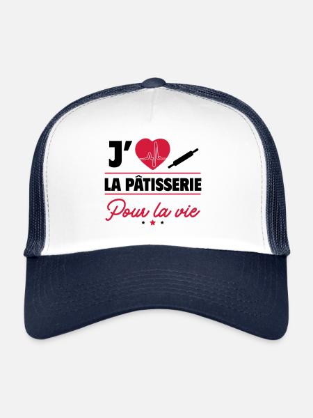 J'aime la pâtisserie pour la vie et les délices ! - Casquette trucker  - blanc/marine - Devant