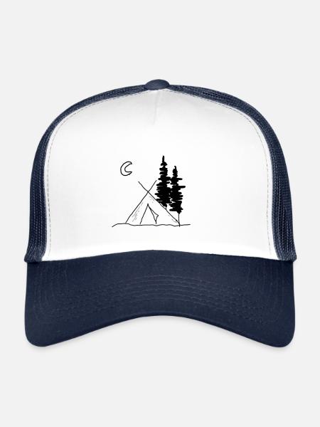 Tent in the forest in the fir trees at night gift - Trucker Cap - white/navy - Front
