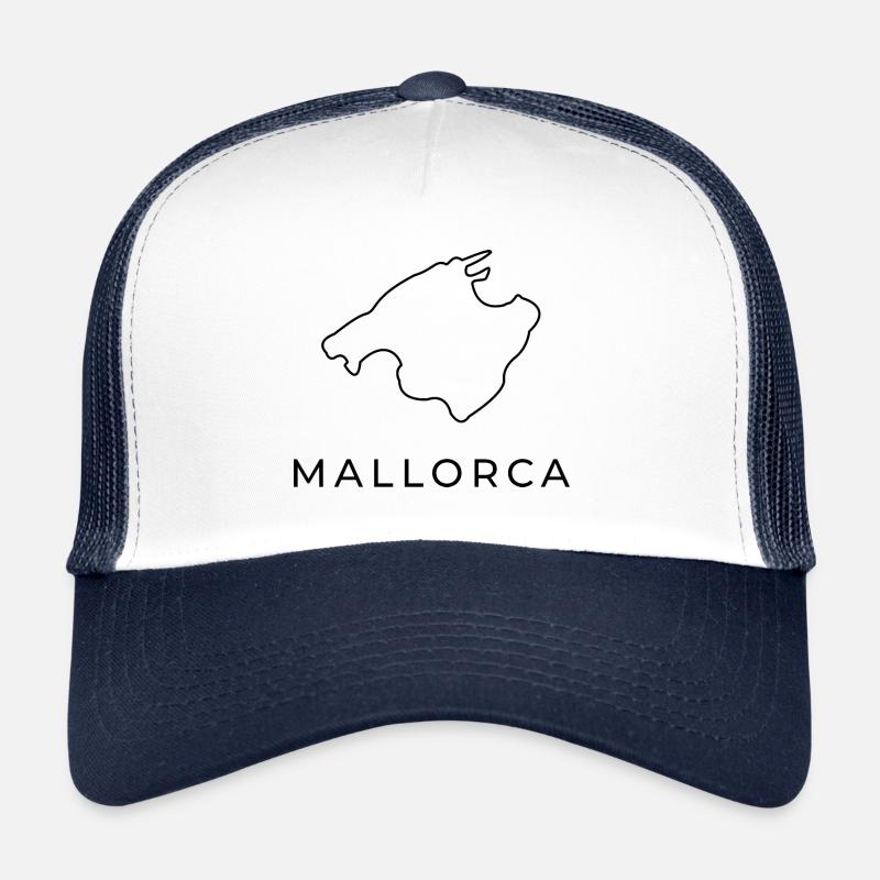 Mallorca Map Outline with Black Text Trucker Cap