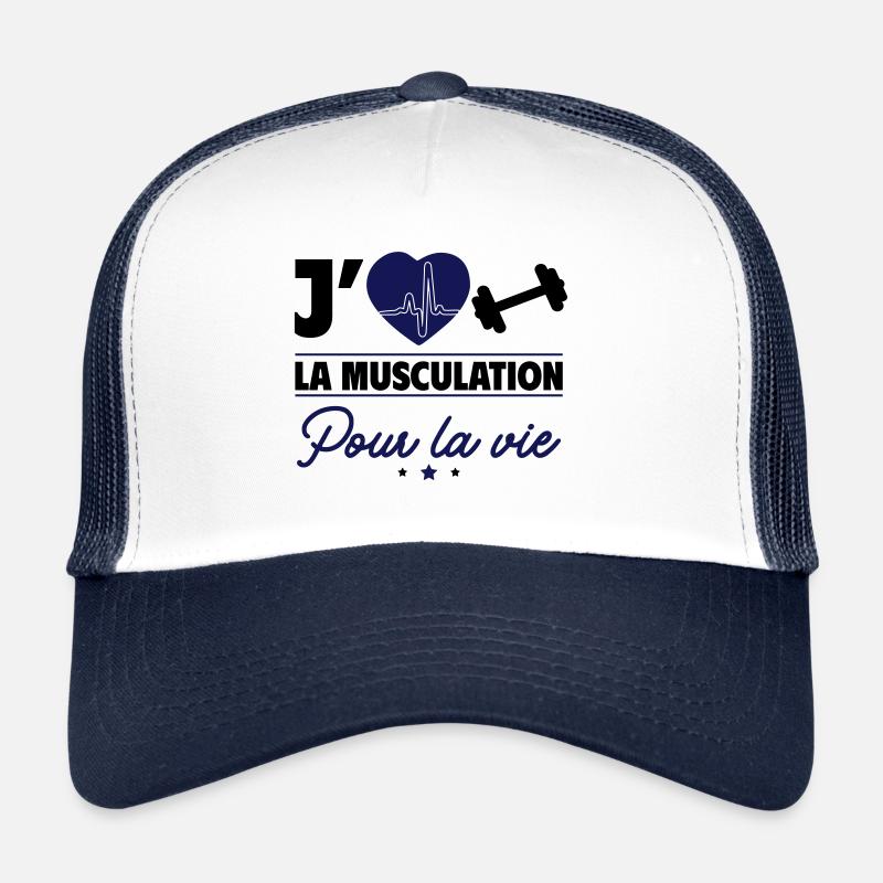 J'aime la musculation pour la vie - Casquette trucker - blanc/marine