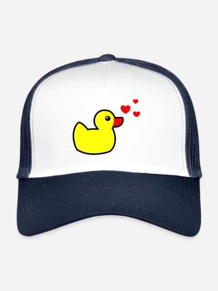 Canard grinçant Jaune Saint-Valentin - Casquette trucker  - blanc/marine - Devant