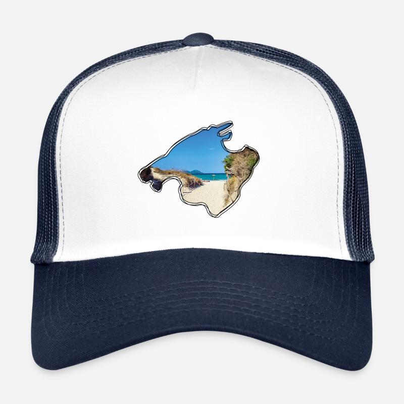 Mallorca Karte mit Bild Playa de Muro - Trucker Cap - Weiß/Navy