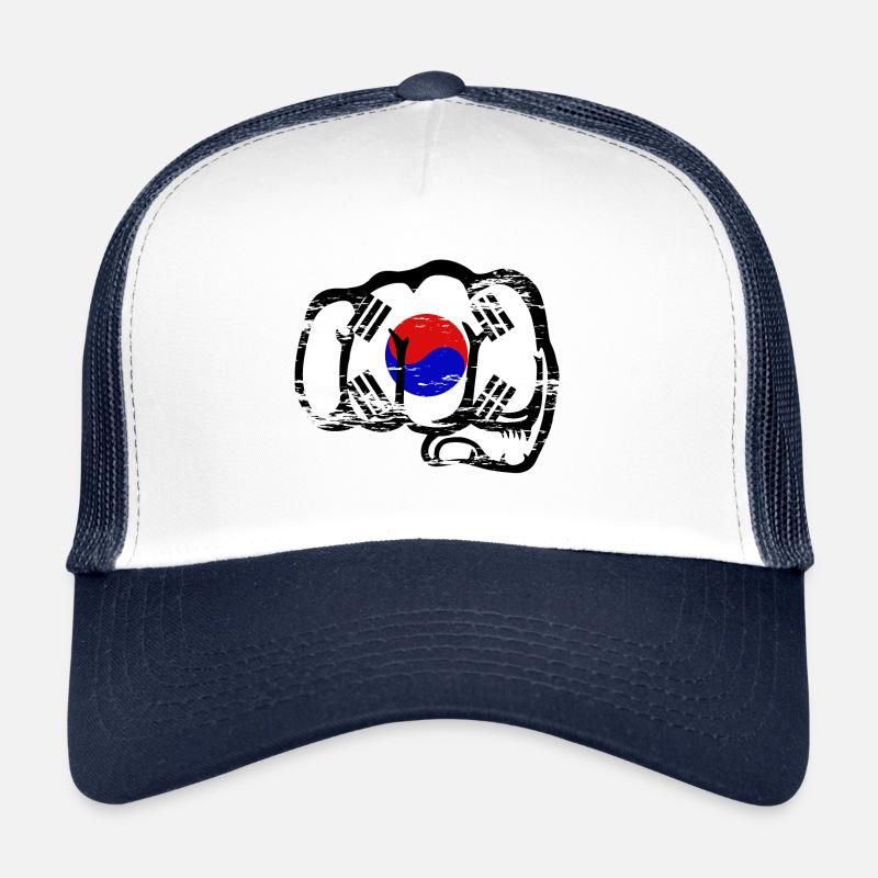 Drapeau de la Corée du Sud Main Poing Utilisé - Casquette trucker  - blanc/marine