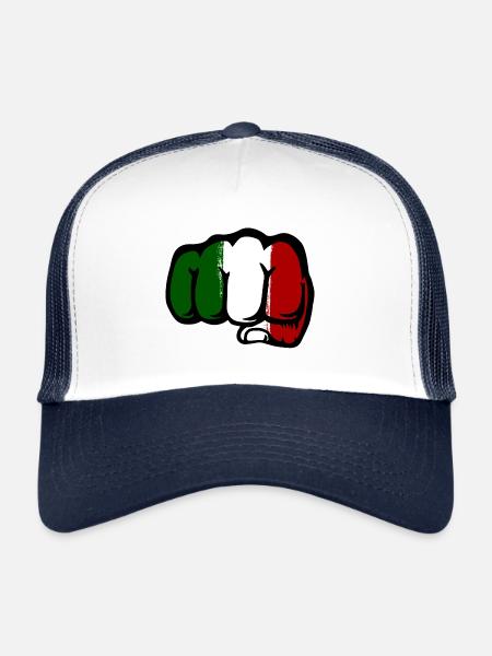 Drapeau de l’Italie main poing - Casquette trucker  - blanc/marine - Devant