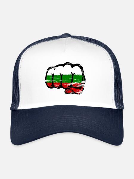 Drapeau de la Bulgarie Main Poing Utilisé - Casquette trucker  - blanc/marine - Devant