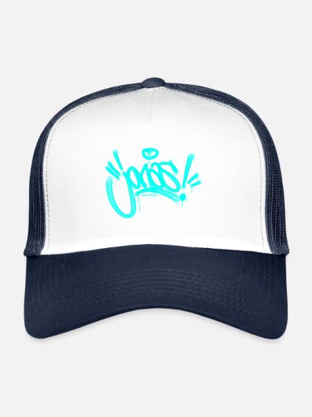 Jonas Name In Graffiti Style - Trucker Cap - Weiß/Navy - Vorne