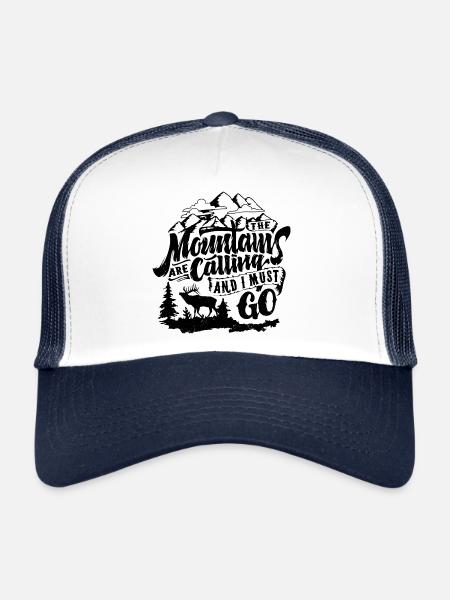 The mountains calling and i must go - Trucker Cap - white/navy - Front