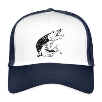 Hecht Fisch - Fischen - Angeln - Fischer - Trucker Cap - Weiß/Navy - Vorne