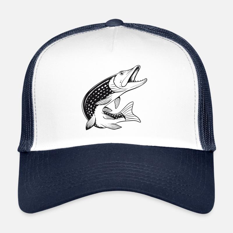 Brochet - Pêche - Pêche - Pêcheurs - Casquette trucker  - blanc/marine
