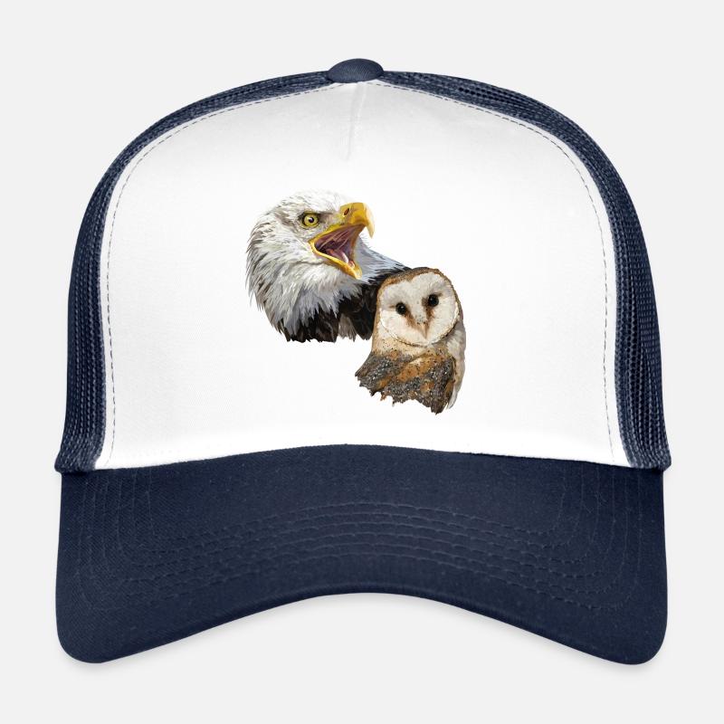 Schleiereule und amerikanischer Pigago - Trucker Cap - Weiß/Navy