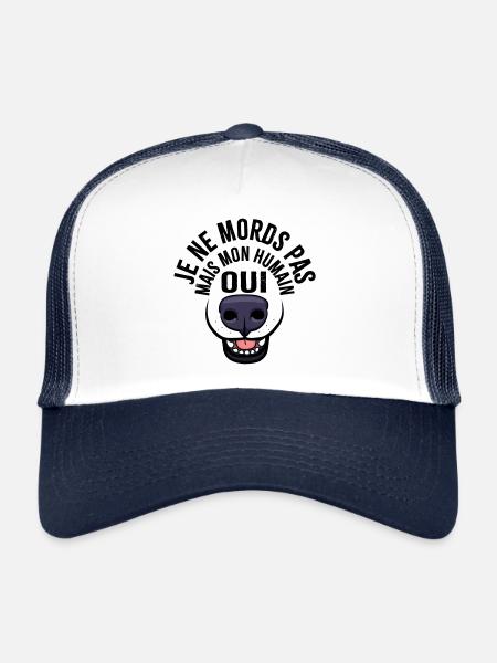 Je ne mords pas mais mon humain oui - Casquette trucker  - blanc/marine - Devant