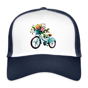 Vélo avec des fleurs - Casquette trucker  - blanc/marine - Devant