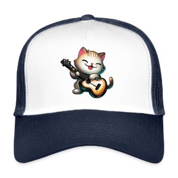 Cat with guitar - Trucker Cap - white/navy - Front