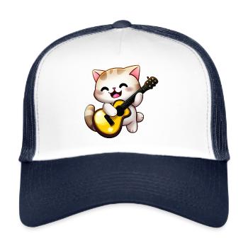 Cat with guitar - Trucker Cap - white/navy - Front