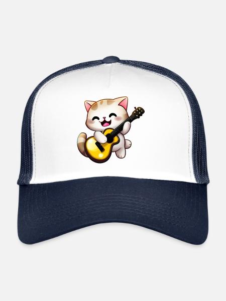 Cat with guitar - Trucker Cap - white/navy - Front