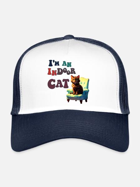 Je suis un chat d’intérieur - Casquette trucker  - blanc/marine - Devant