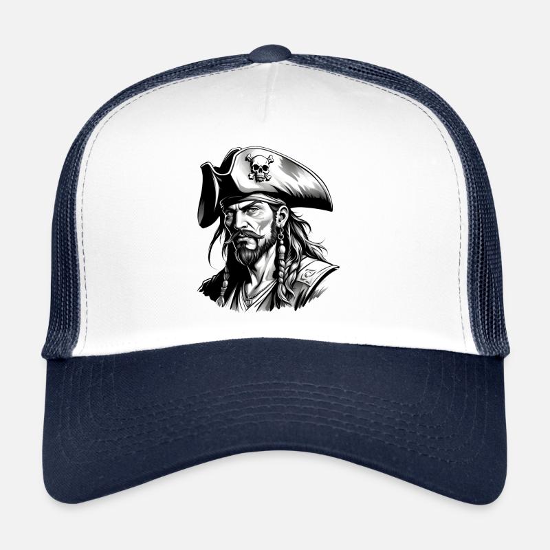 Pirate, Pirate Motif - Trucker Cap - white/navy
