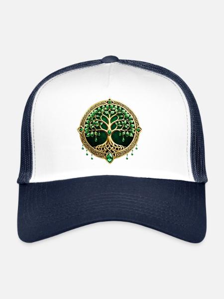 L’arbre de vie aux nœuds celtiques. - Casquette trucker  - blanc/marine - Devant