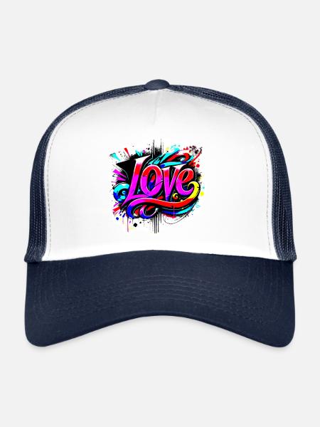 Lettrage Love Graffiti - Casquette trucker  - blanc/marine - Devant