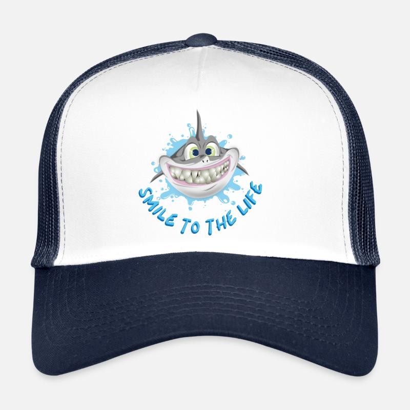 Sourire à la vie, mignon requin souriant dans le style de dessin animé Casquette trucker 