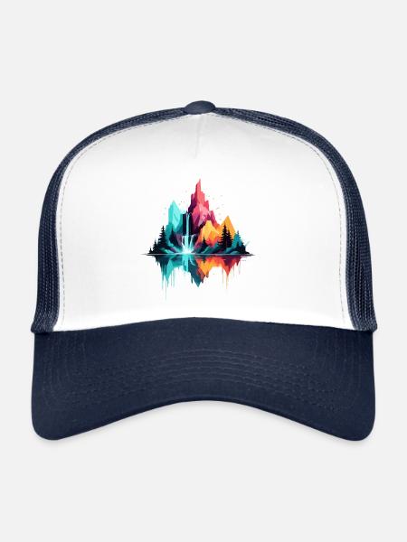 Paysage serein Calme Nature tranquille Montagnes - Casquette trucker  - blanc/marine - Devant