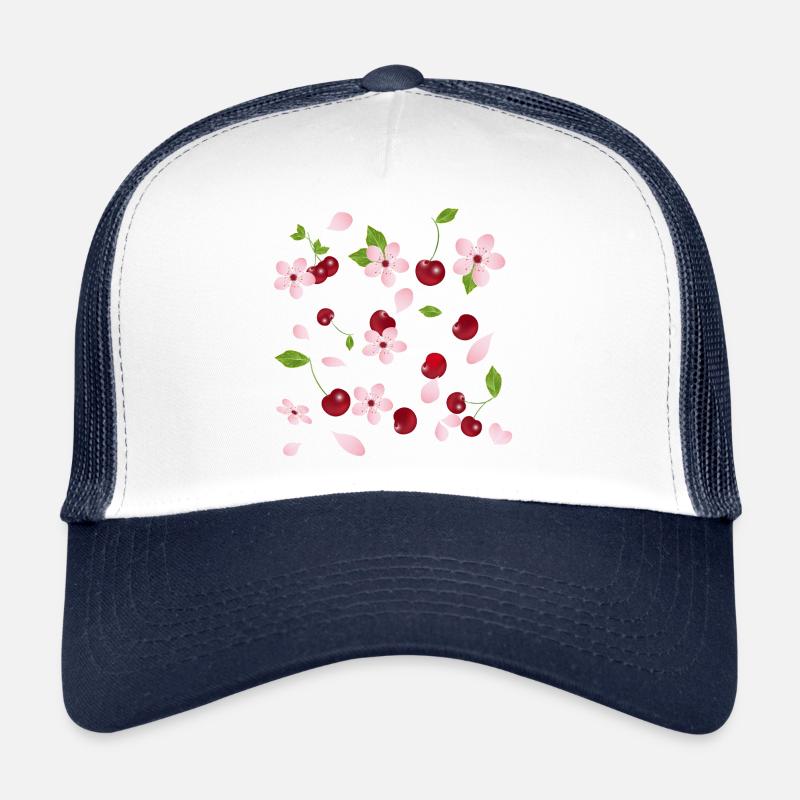 Kirschblüten und Kirschen–romantisches Naturdesign - Trucker Cap - Weiß/Navy