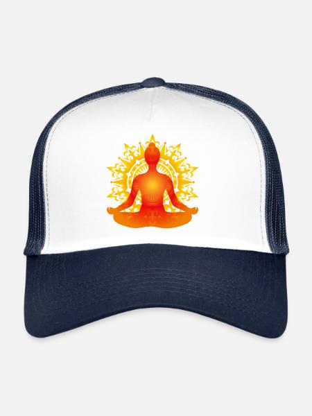 Luminous Yoga Silhouette with Sun Mandala - Trucker Cap - white/navy - Front