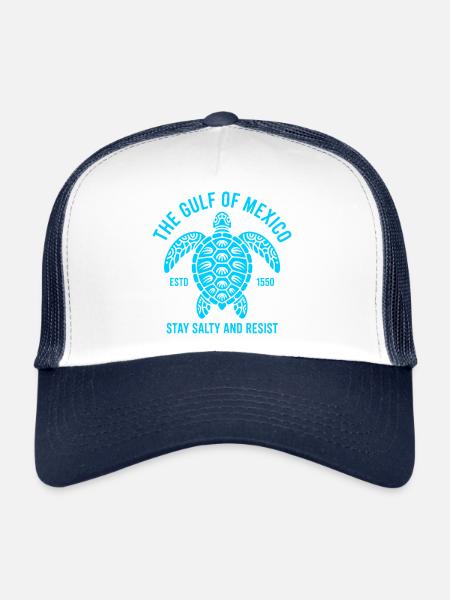 Emblème de la tortue du golfe du Mexique fondé en 1550 - Casquette trucker  - blanc/marine - Devant