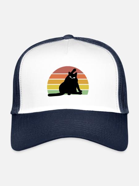 chat vintage et drôle qui a l'air en colère - Casquette trucker  - blanc/marine - Devant