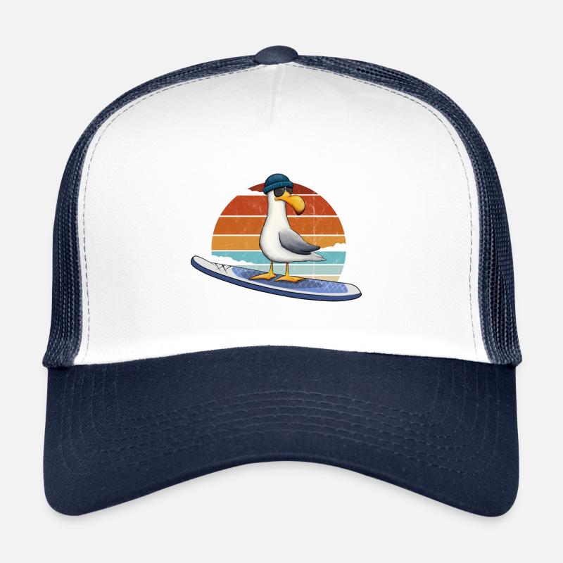 Rétro plage Surfeurs Oiseau Stand Up Paddle SUP Mouette - Casquette trucker  - blanc/marine