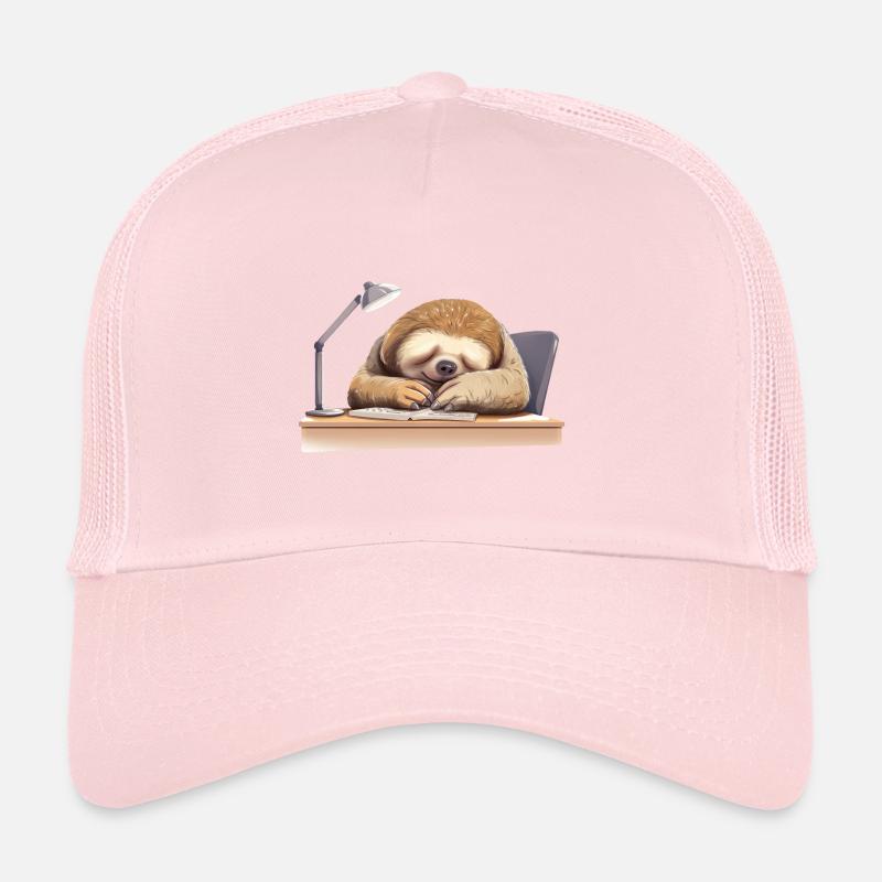 Reading and sleeping sloth at the desk, Trucker Cap