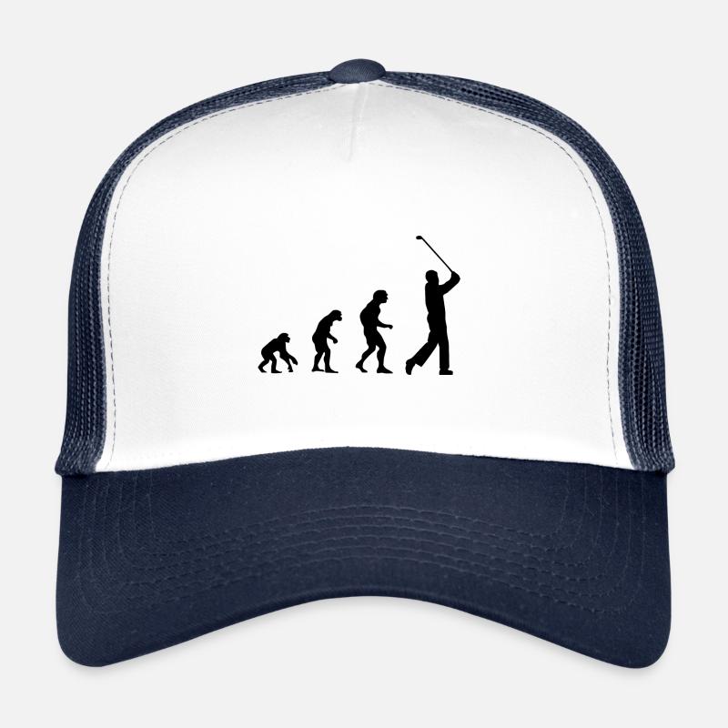 Evolution, monkeys to golfers, golf, tee, man Trucker Cap