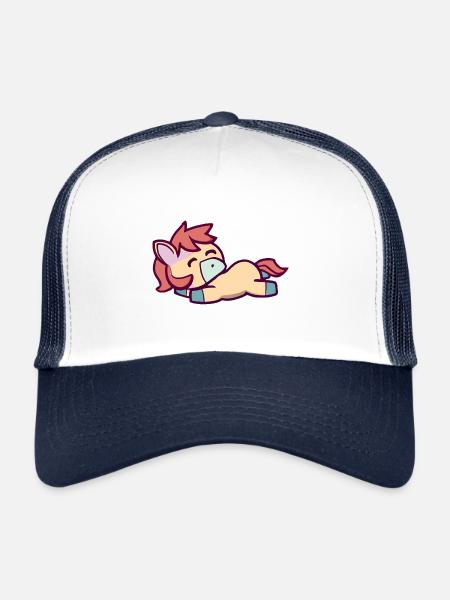 Cheval Kawaii mignon endormi, motif mignon - Casquette trucker  - blanc/marine - Devant