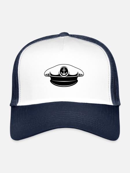 chapeau marin matelot capitaine - Casquette trucker  - blanc/marine - Devant