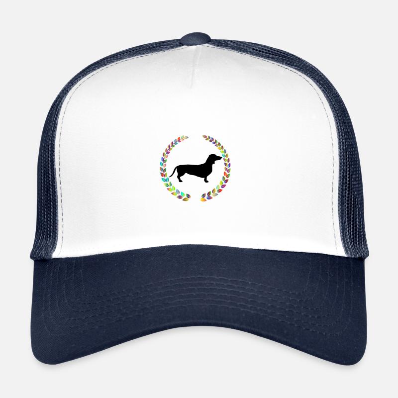 Dackel mit Kranz - Trucker Cap - Weiß/Navy