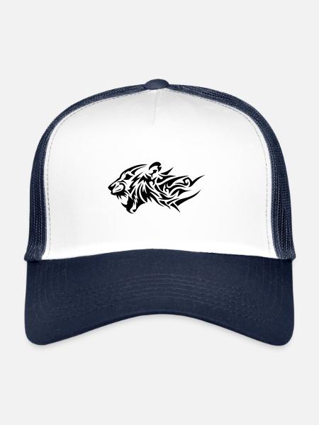 lion tribal tatouage dessin 14 4 - Casquette trucker  - blanc/marine - Devant