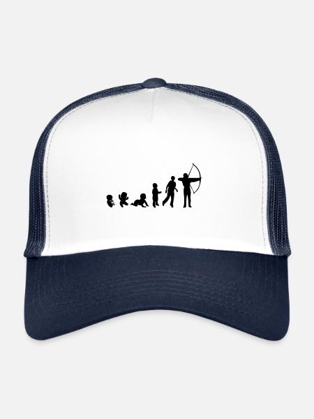 evolution man human sport shooting bow - Trucker Cap - white/navy - Front