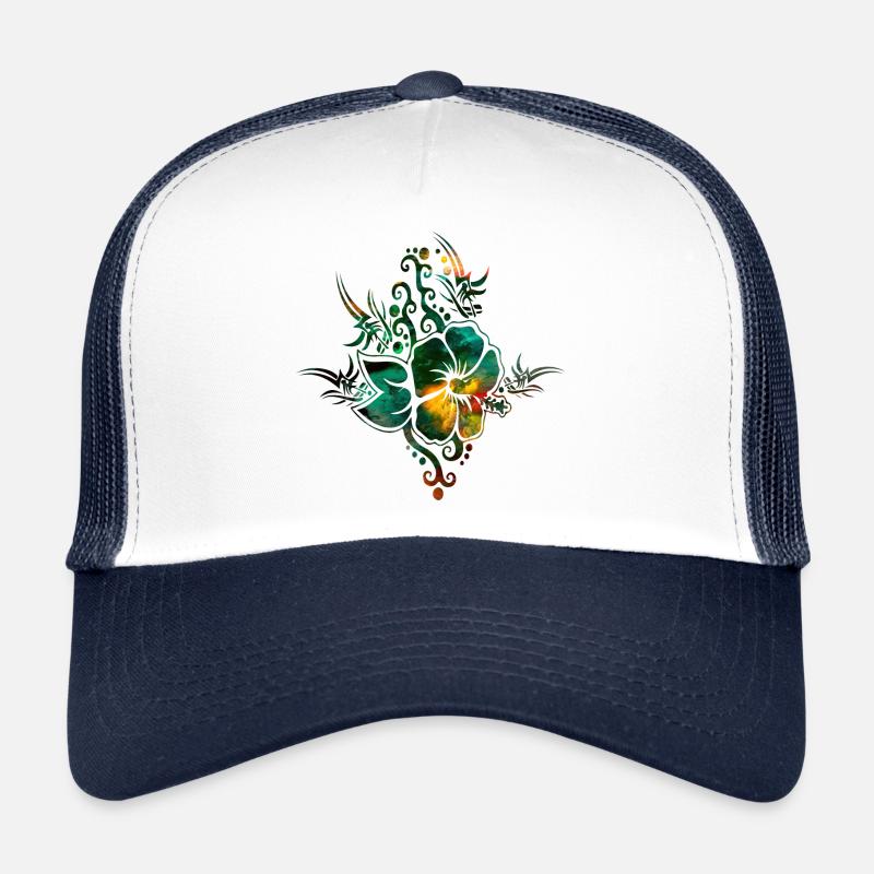 Hawaii Hibiskus Tribal - Trucker Cap - Weiß/Navy