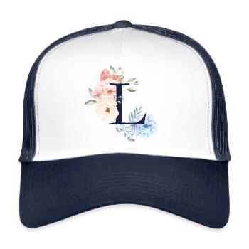 Blumen Sommer Buchstabe L Pastell Rose Blätter - Trucker Cap - white/navy - Front