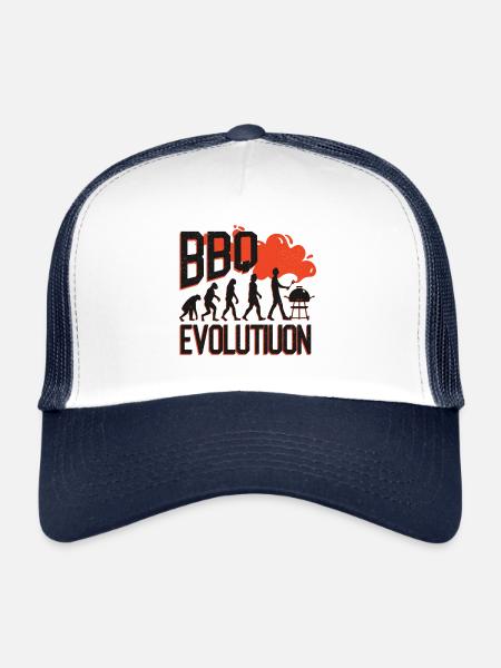 BBQ Evolution,Barbecue,Grill,Grillen,Party Shirt - Trucker Cap - Weiß/Navy - Vorne