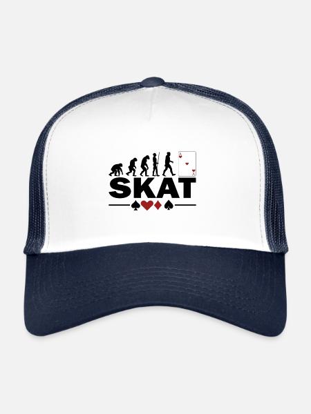 Jeu de cartes Skat Evolution Funny pour les joueurs de skat - Casquette trucker  - blanc/marine - Devant