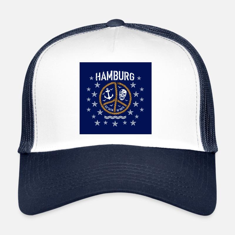 07 Hamburg skull coordinates peace anchor mask - Trucker Cap - white/navy